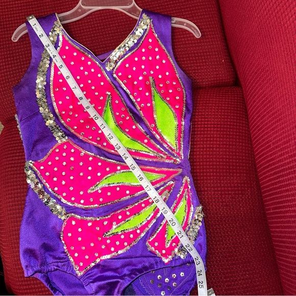 Purple/Pink/Lime Green Leotard Majorette/Rhythmic gymnastics/Ice Skating costume - Picture 4 of 11